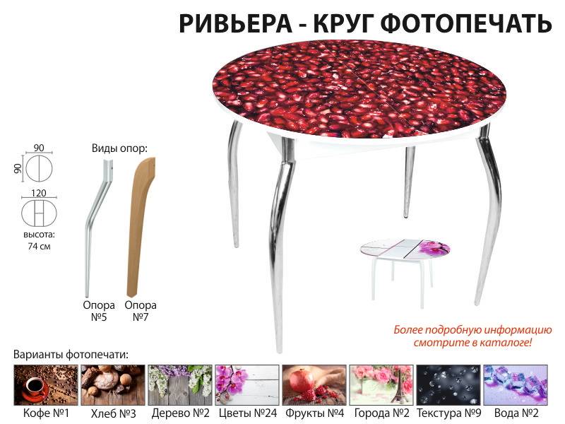 стол обеденный ривьера круг фотопечать в Краснодаре