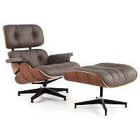 кресло eames style lounge chair кожа коричневое в Краснодаре